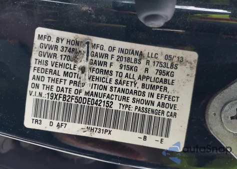2013 Honda Civic Lx from USA, damaged, VIN 19XFB2F50DE042152